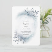 Invitation ・aquarelle bleu poussiéreuse Baptême bébé garçon (Debout devant)