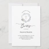 Invitation aquarelle bleu poussiéreux en couronne Bautizo Inv (Devant)