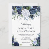 Invitation Aquarelle bleu poussiéreux Floral (Devant)