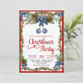 Invitation Aquarelle bleu poussiéreux rubans de Noël en (Debout devant)