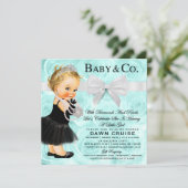 Invitation Aquarelle bleu princesse Baby shower (Debout devant)