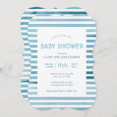 Invitation Aquarelle Bleu Rayures Baby shower simple (Devant / Derrière)