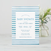 Invitation Aquarelle Bleu Rayures Baby shower simple (Debout devant)