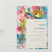 Invitation Aquarelle bleu rose Abstrait Mariage floral (Devant / Derrière)