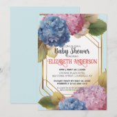 Invitation Aquarelle bleu rose Baby shower Hydrangea personna (Devant / Derrière)