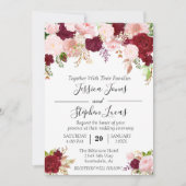 Invitation Aquarelle bleu rose bordeaux Floral Romantique (Devant)