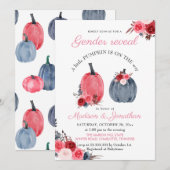 Invitation Aquarelle bleu rose Citrouille Roses Révélation de (Devant / Derrière)