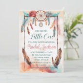 Invitation Aquarelle bleu rose Dreamcatcher Idée Baby shower (Debout devant)