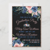 Invitation Aquarelle Bleu Rose Élégant Graduation Florale (Devant)