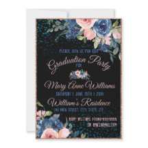 Aquarelle Bleu Rose Élégant Graduation Florale