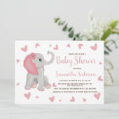 Invitation Aquarelle bleu rose Eléphant Baby shower photo I (Debout devant)