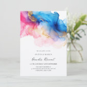 Invitation Aquarelle bleu rose et or Bébé Genre Révélation (Debout devant)