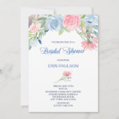 Invitation Aquarelle bleu rose Fête des mariées Floral Invita (Devant)