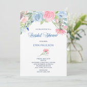 Invitation Aquarelle bleu rose Fête des mariées Floral Invita (Debout devant)