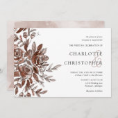 Invitation aquarelle bleu rose fleurs horizontales mariage (Devant / Derrière)