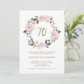 Invitation Aquarelle bleu rose floral | Anniversaire 70 ans (Debout devant)