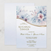 Invitation Aquarelle Bleu rose Floral Dîner de répétition (Devant / Derrière)