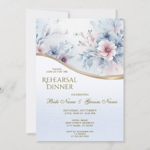 Invitation Aquarelle Bleu rose Floral Dîner de répétition