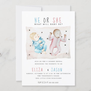 Invitation Aquarelle Bleu Rose Il Ou Elle Sexe Révéler Mignon