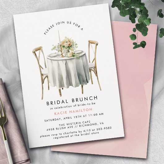 Invitation Aquarelle bleu rose | Joli Brunch nuptial féminin
