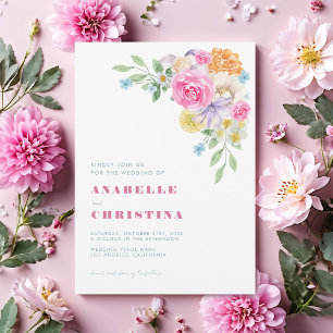 Invitation Aquarelle bleu rose Lilac Floral Mariage