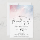 Invitation Aquarelle bleu rose Mariage (Devant)