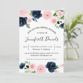 Invitation aquarelle bleu rose marine rose floral (Debout devant)