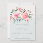 Invitation Aquarelle bleu rose orchidée Fiançailles floral (Devant)