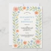 Invitation Aquarelle bleu rose pâle bleu floral 60e (Devant)