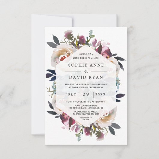 Invitation Aquarelle bleu rose pâle Mariage de bouquet floral (Devant)