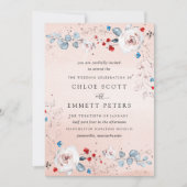 Invitation Aquarelle bleu rose pâleMariageFloral (Devant)