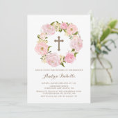 Invitation Aquarelle Bleu rose Peony Wreath Baby Blessing (Debout devant)