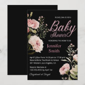 Invitation aquarelle bleu rose roses fille baby shower noir (Devant / Derrière)