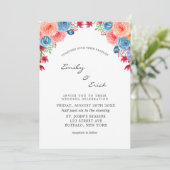 Invitation Aquarelle bleu rouge rose orange Mariage incv (Debout devant)