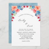 Invitation Aquarelle bleu rouge rose orange Mariage incv (Devant / Derrière)