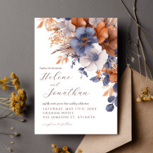 Aquarelle bleu rouille Dusty Floral Mariage élégan