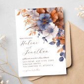 Invitation Aquarelle bleu rouille Dusty Floral Mariage élégan