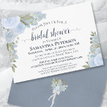 Invitation Aquarelle bleu rouille Fête des mariées florale<br><div class="desc">Cette belle invitation à la douche nuptiale est à la fois rustique et élégant. Il est décoré d'aquarelles peintes à la main avec des tons rose, fleuris et verts, bleu poussiéreux et vert sauge. Le dos est en acier marbré bleu ou couleur étain avec un beau bouquet attaché avec un...</div>