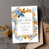 Invitation Aquarelle bleu rouille Floral Mariage élégant