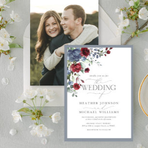 Invitation Aquarelle bleu roux bordeaux bleu foncé photo