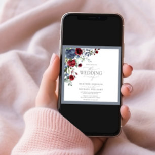 Invitation Aquarelle bleu roux bordeaux bleu foncé Script