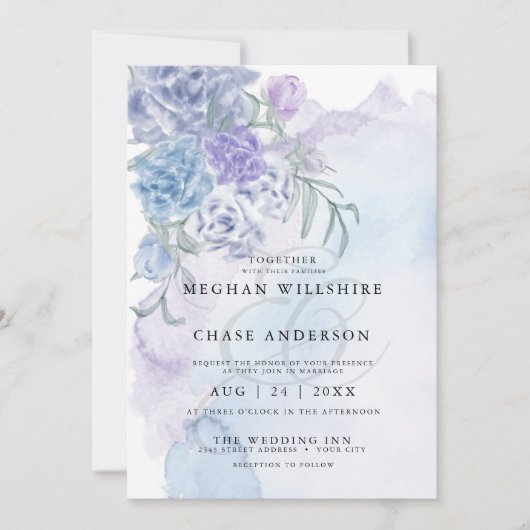 Invitation Aquarelle bleu rustique (Devant)