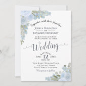 Invitation Aquarelle bleu rustique blanc foncé Mariage floral (Devant)