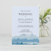 Invitation Aquarelle bleu rustique chaîne de paysages de mont (Debout devant)