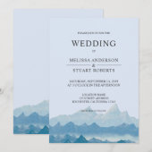 Invitation Aquarelle bleu rustique chaîne de paysages de mont (Devant / Derrière)