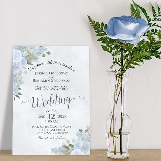 Invitation Aquarelle bleu rustique couleur bleu floral chic M