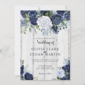 Invitation Aquarelle bleu rustique Dusty Bois Floral (Devant)