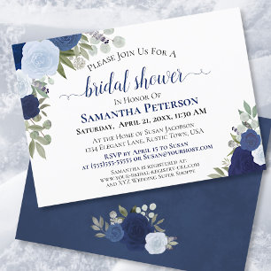 Invitation Aquarelle bleu rustique Floral Chic Fête des marié