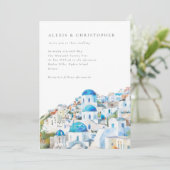 Invitation Aquarelle bleu Santorini QR Code Mariage (Debout devant)
