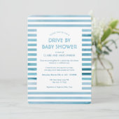 Invitation Aquarelle Bleu Stripes Drive Par Baby shower (Debout devant)